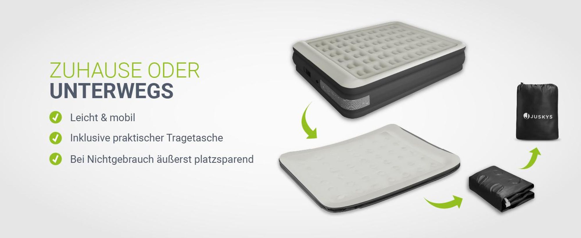 Juskys Luftmatratze Sapri L in Grau / Anthrazit - 2 Personen Luftbett selbstaufblasend mit Pumpe
