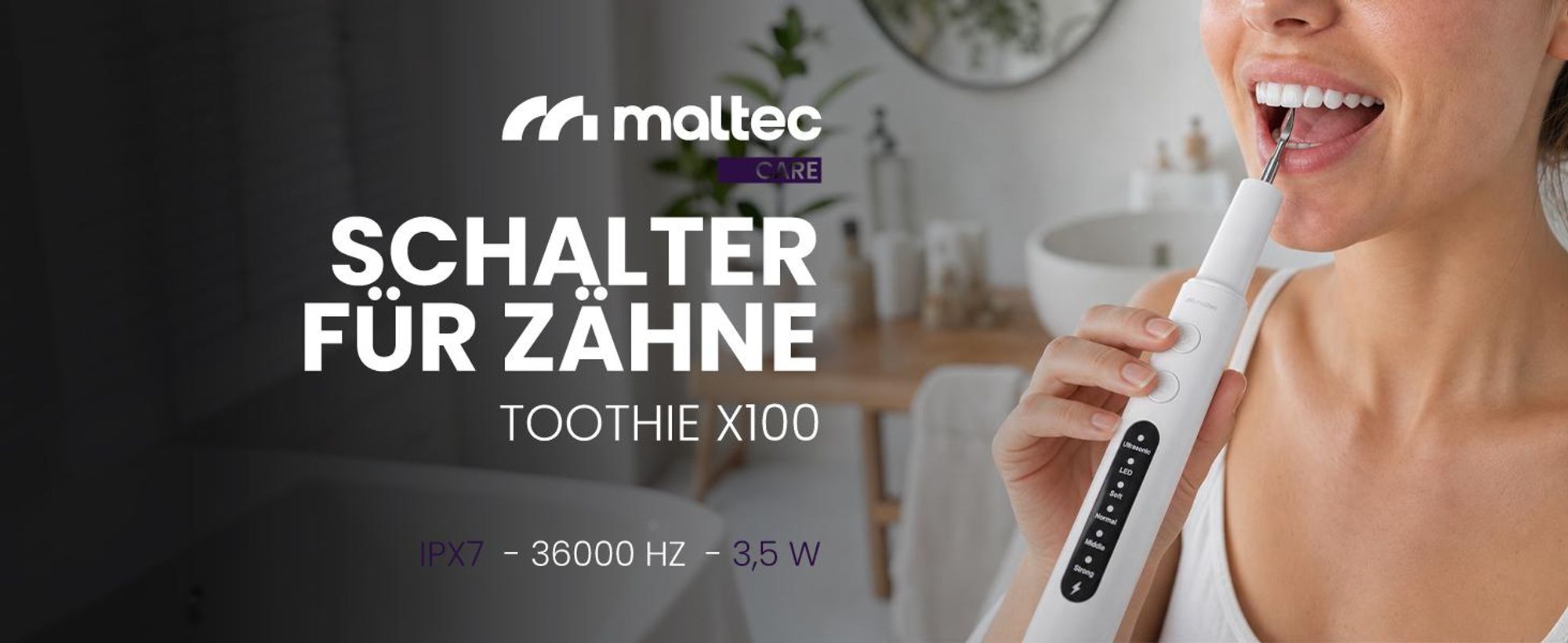 Zahnsteinentferner Ultraschall MalTec Zahnreinigung Set 36.000 Hz, LED-Beleuchtung 4 Modi Akku 1200 mAh Zahnreiniger mit 4 Aufsätzen