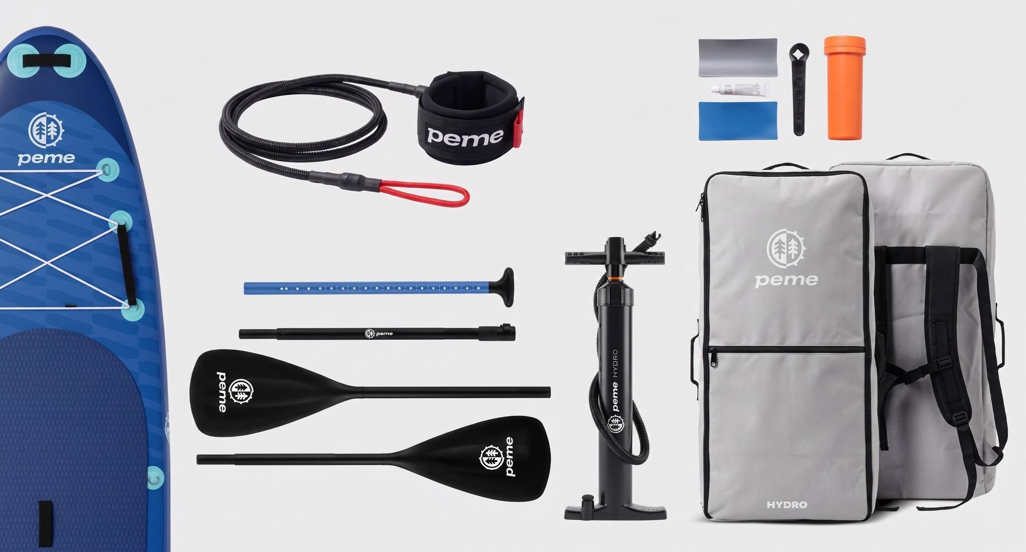 Tavola da stand up paddle PEME - Deep Water - 350 cm - Doppia pagaia e accessori completi, SUP, tavola da surf gonfiabile - Blu
