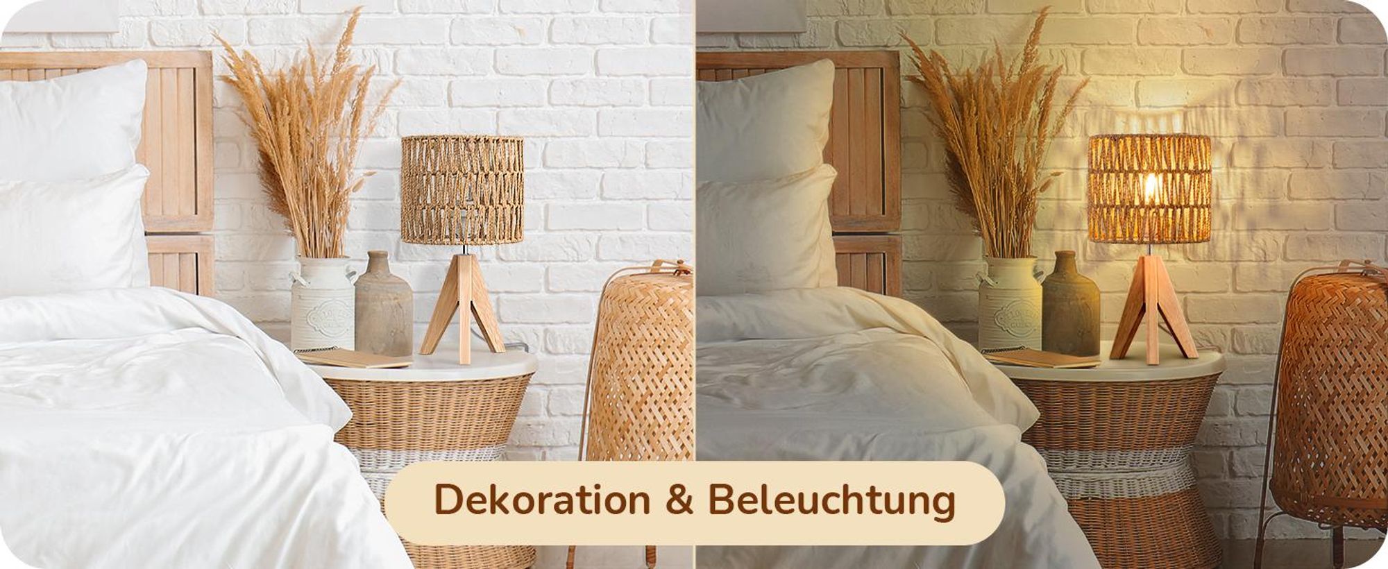 EDISHINE LED Nachttischlampe, Tischlampe mit Glühbirne, Boho Tischleucht warmweiß