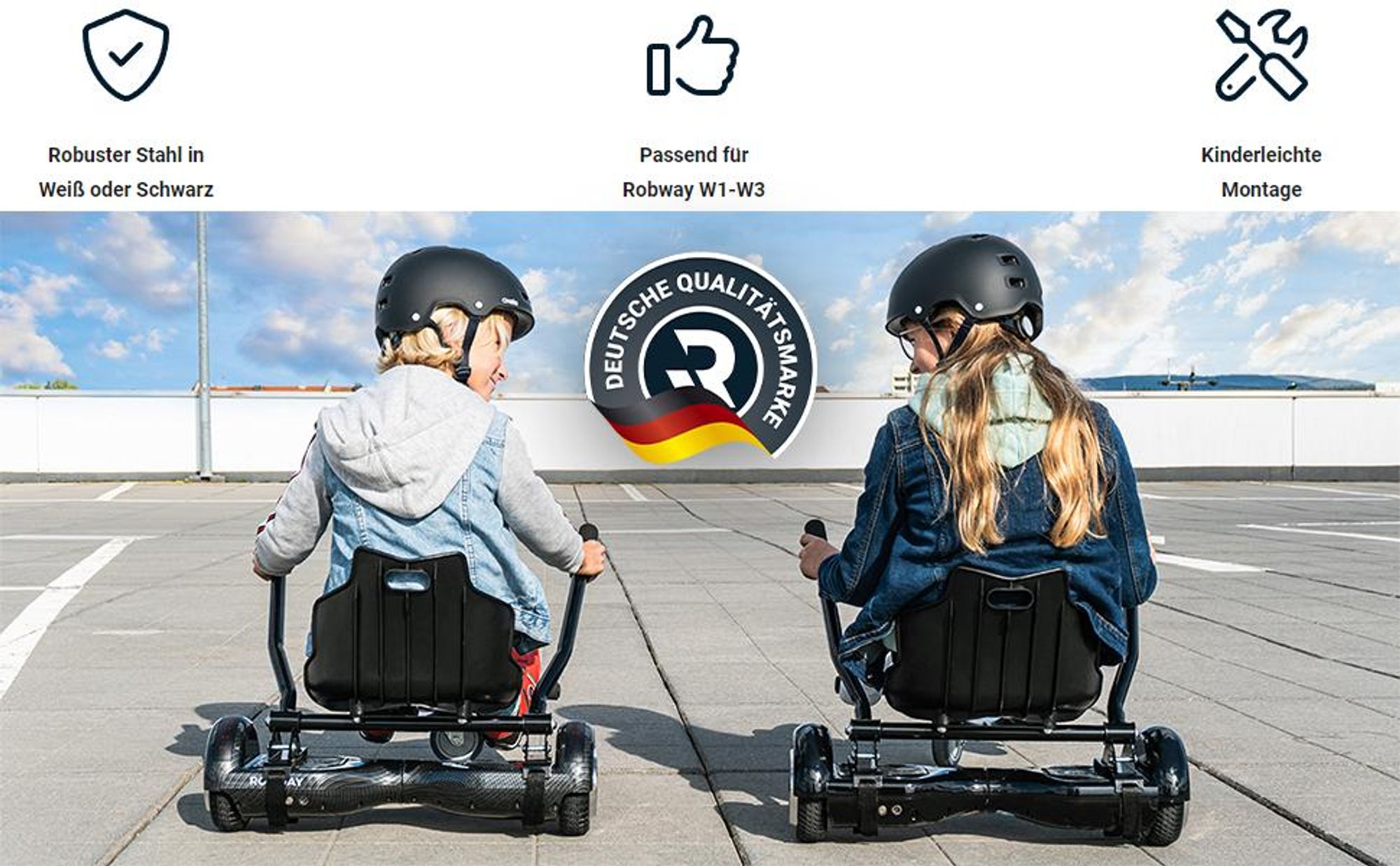 ROBWAY Hoverboard-Sitz | Hoverkart Sitzscooter - Hoverboard Kart Aufsatz - Go-Kart - Roller - Passend für Robway W1, W2, W3, - 6,5 - 10 Zoll - Schwarz