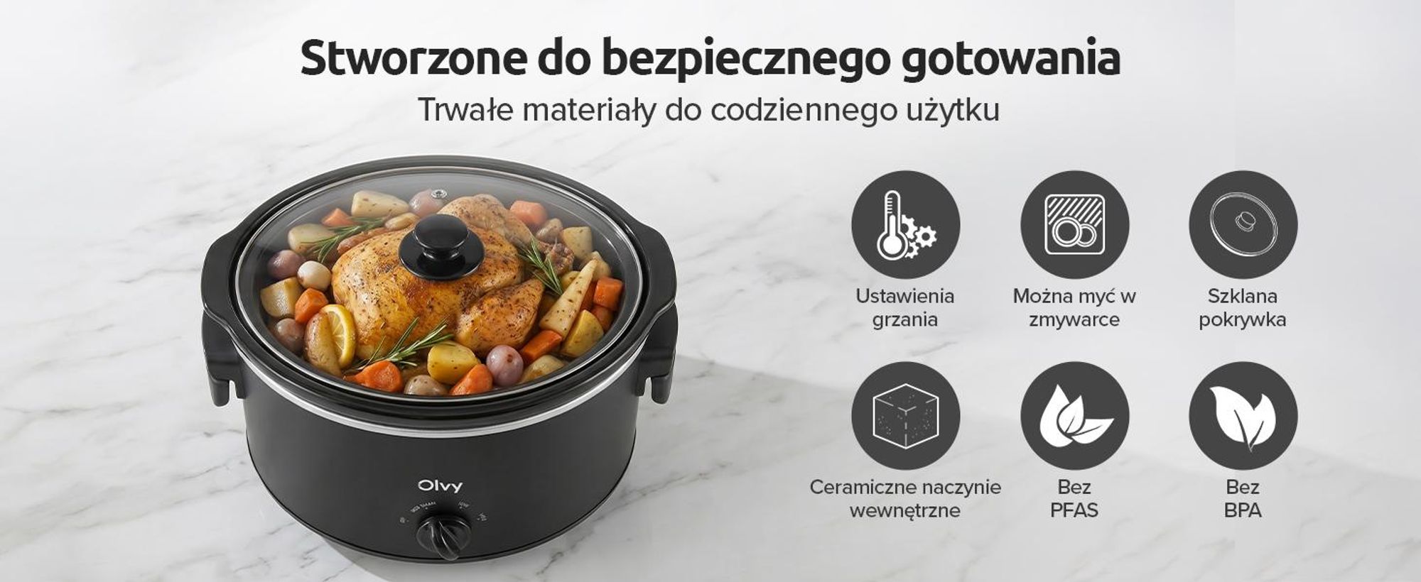 Wolnowar Olvy 6 l – ceramiczny wkład – w zestawie książka kucharska – funkcja utrzymywania ciepła