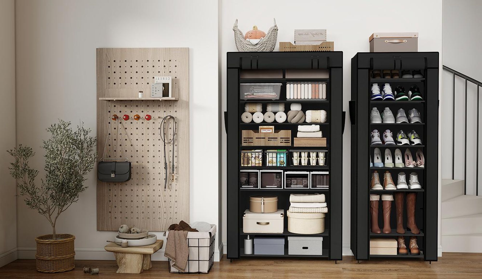Schuhschrank mit 9 Ebenen, Vliesstoff Schuhaufbewahrung, Schuhständer Platzsparend, Schuhregal für Flur Schlafzimmer Kleiderschrank, Breite 58 cm