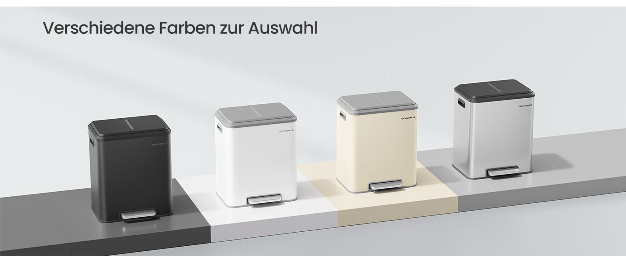 SONGMICS Mülleimer Küche, Mülltrennsystem 2x15L, 2 Fächer,Stahl,Softclose-Deckel