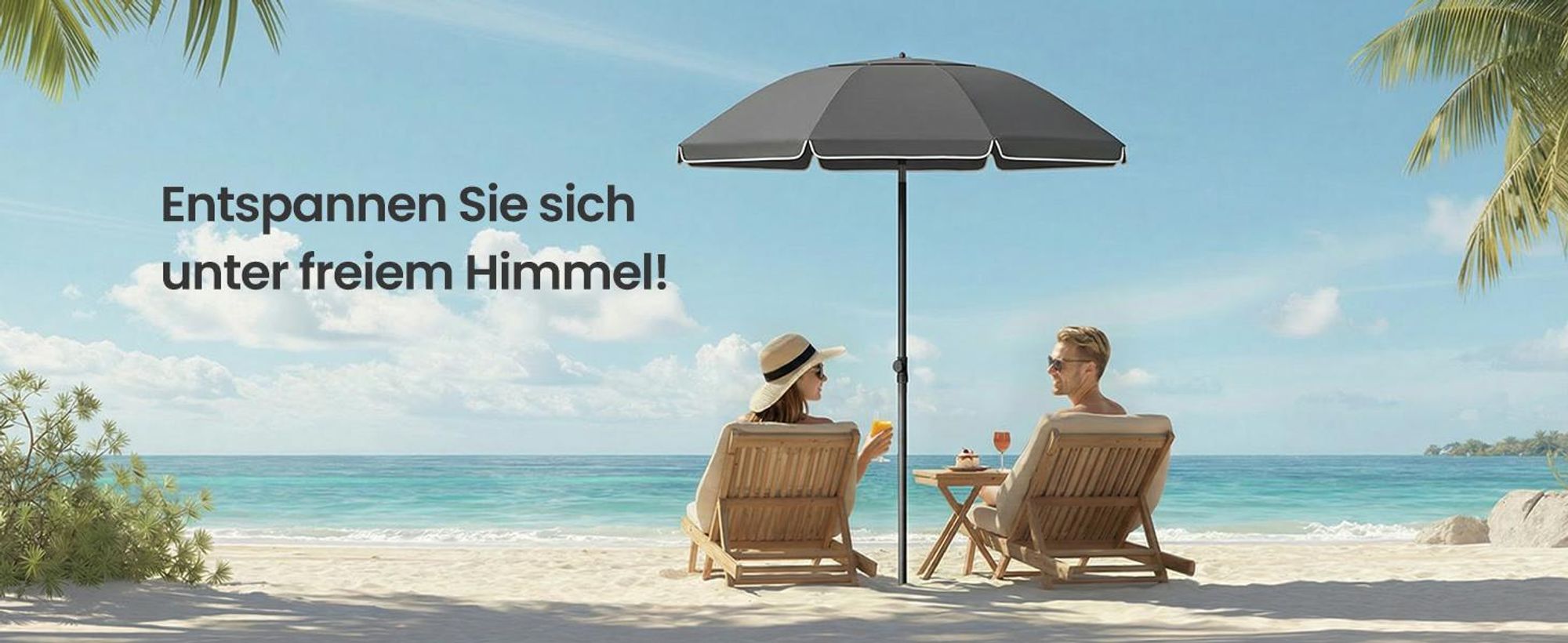 SONGMICS Strandschirm höhenverstellbar, UV-Schutz UPF 50+, Sonnenschirm mit Tragetasche, für Garten, ohne Ständer, grau