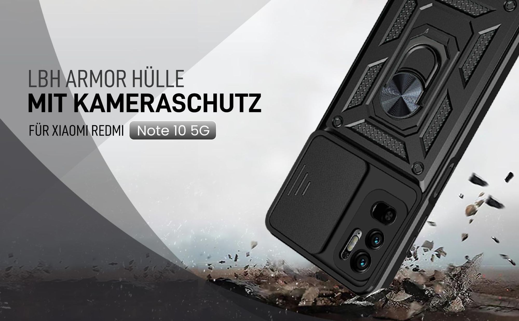 Schwarze Outdoorhülle mit Kameraschutz für Xiaomi Redmi Note 10 5G