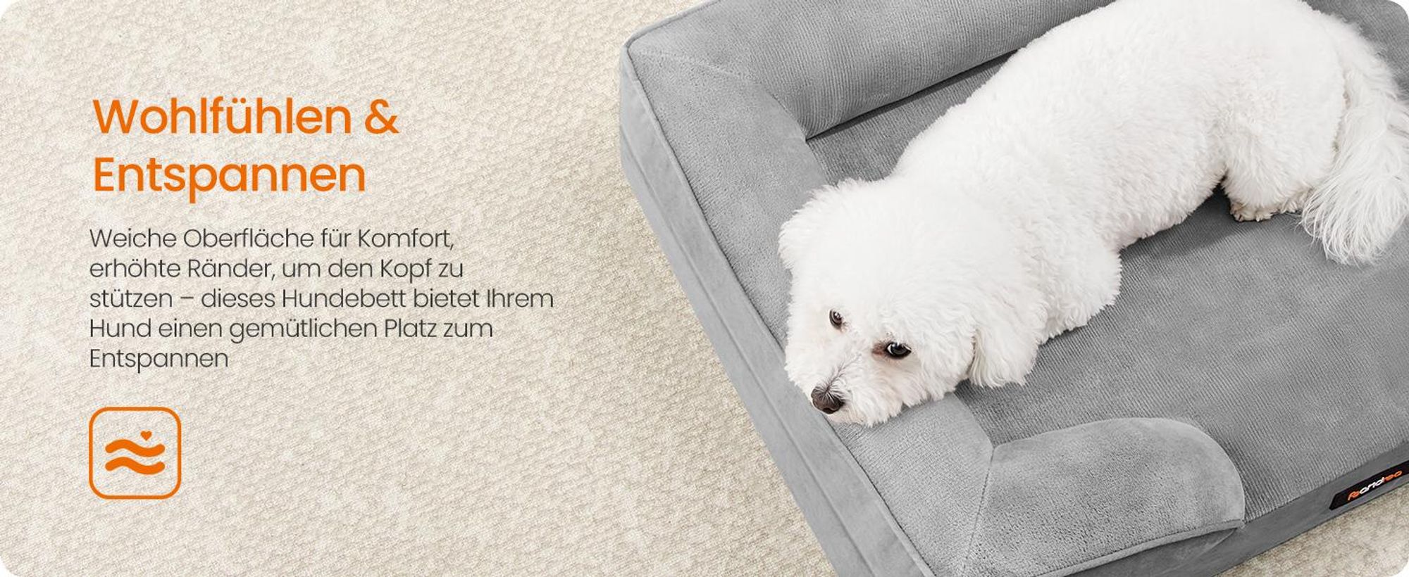 FEANDREA Orthopädisches Hundebett M, abnehmbarer Bezug, erhöhte Ränder, rutschfest, waschbar, Haustierbett, hellgrau