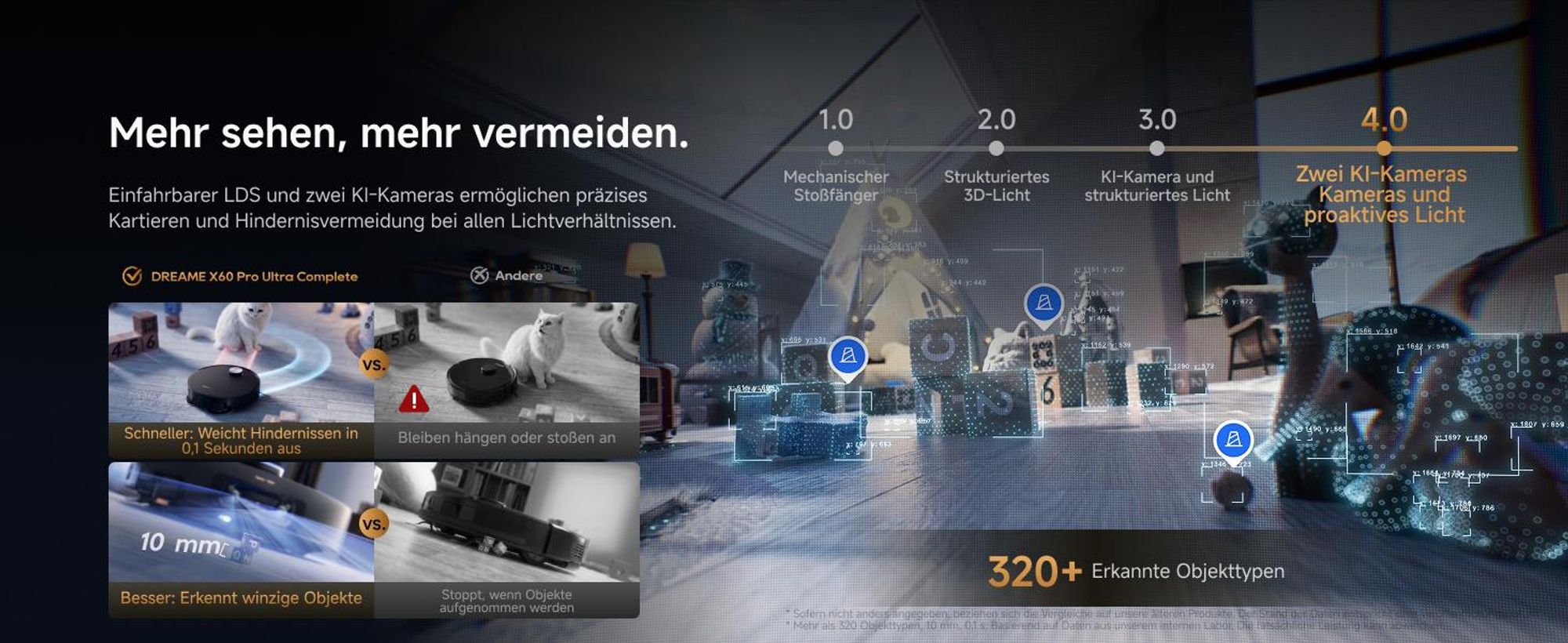 Dreame X60 Pro Ultra Complete Staubsauger Roboter mit Wischfunktion,42kPa Saugkraft,Doppelter UltraExtend-Arm,Zwei KI-Kameras,Selbstreinigung,Grau
