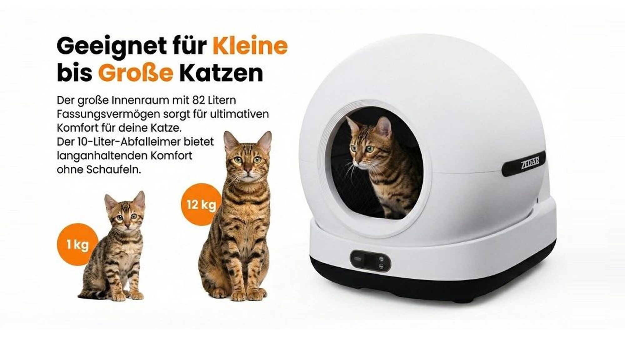 Zedar K1200 PRO - Automatische Katzentoilette - Selbstreinigende Katzentoilette - Inkl. App -Mit Katzenstreumatte und 3 Rollen Auffangbeutel - 82L XXL