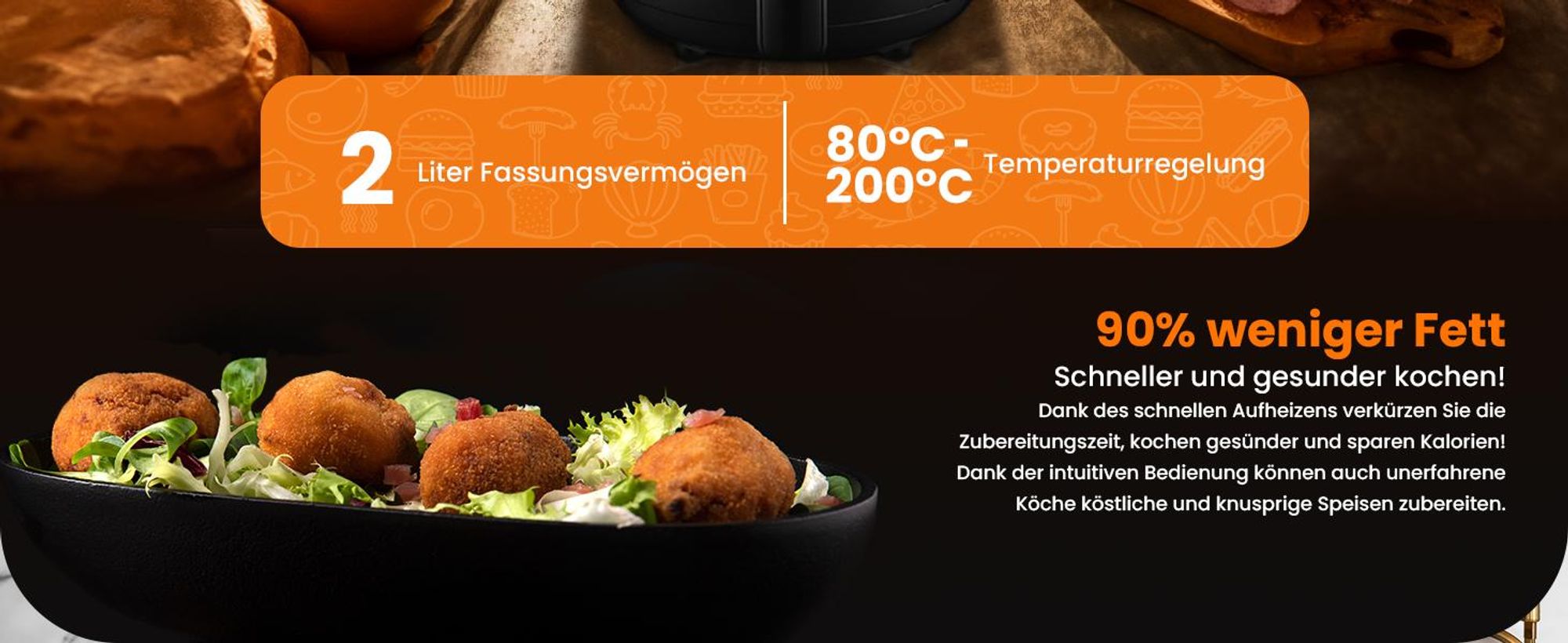 Extralink Heißluftfritteuse 2 L, 1000W, Timer, kompakt, schwarz
