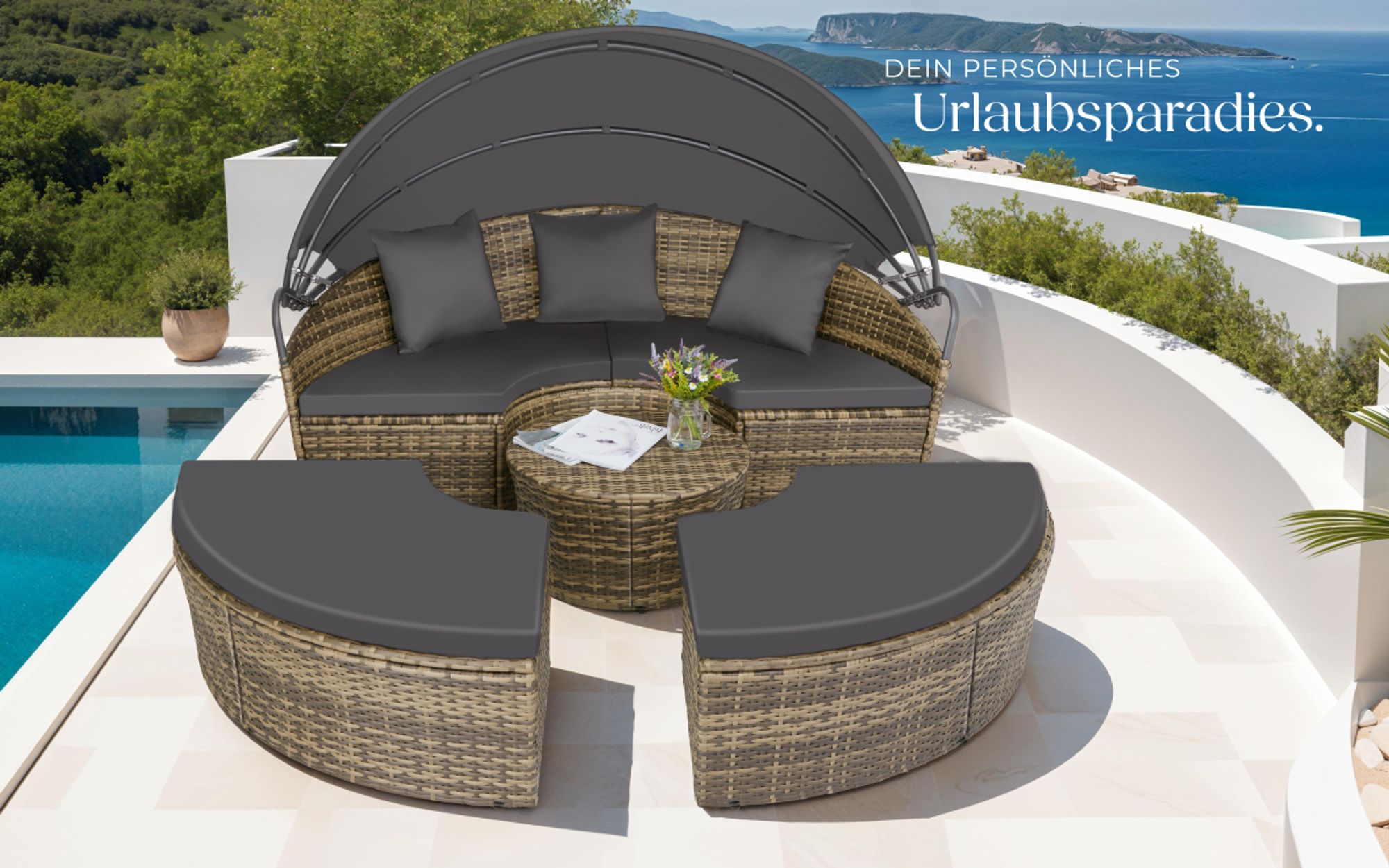 tectake® Rattan Sonneninsel Santorin widerstandsfähig UV-beständig