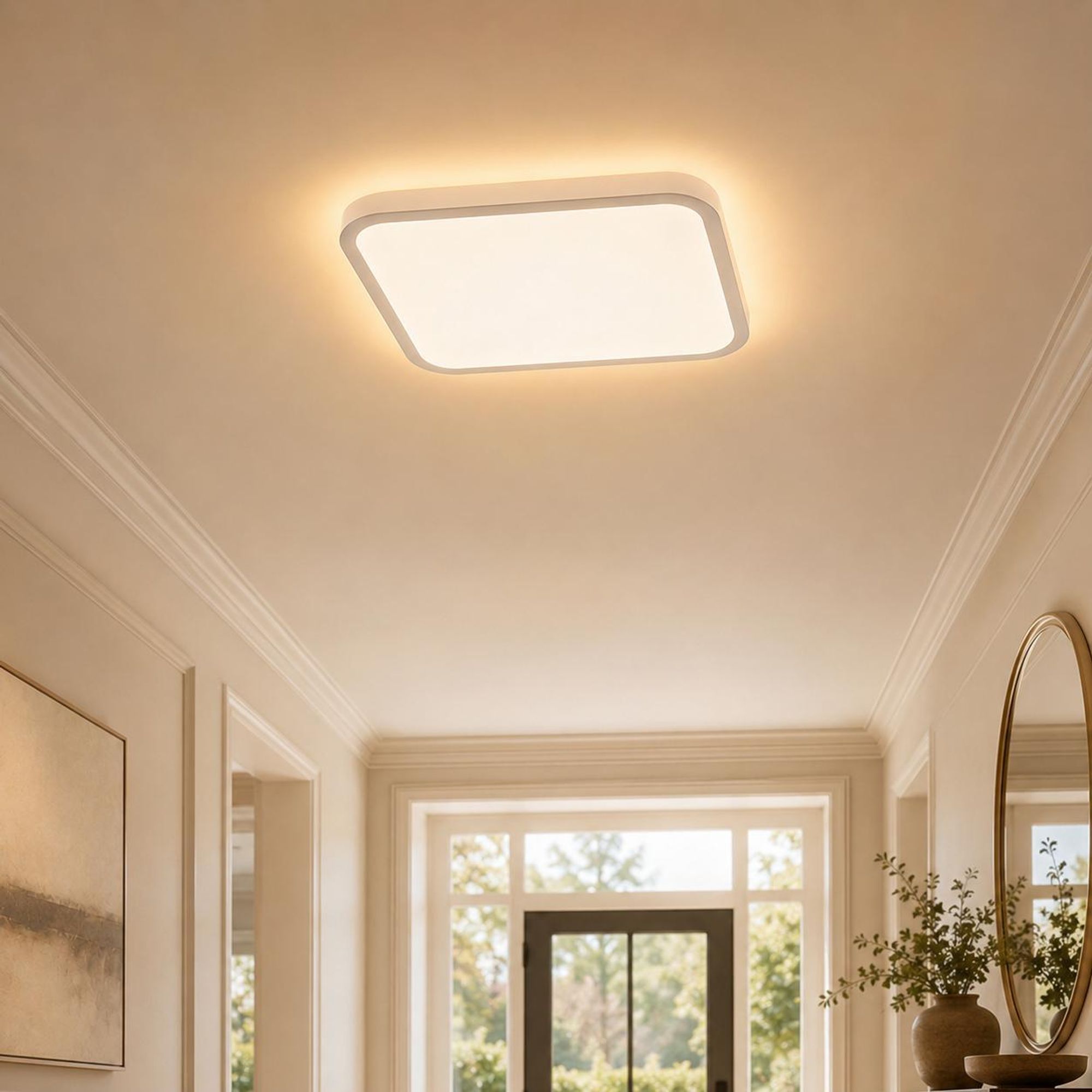 24W LED Deckenleuchte mit Nachtlicht 3200LM - 1800K Bernsteinfarben Flach Deckenlampe Dimmbar 29cm Memory Timer Fernbedienung Schlafzimmer Quadratisch