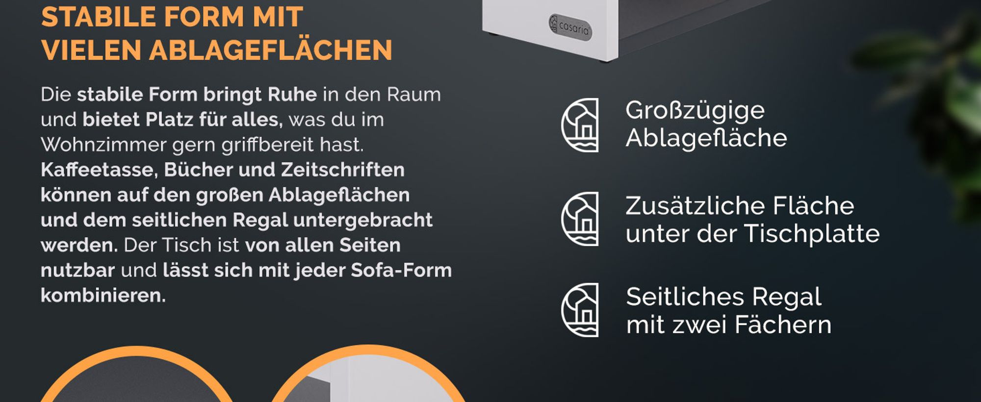 CASARIA® Couchtisch mit Stauraum Weiß Grau Holz Wohnzimmertisch 90 x 60 x 50 cm Ablage Kratzfest 50kg Belastbar Eckig Modern Sofa Couch Beistelltisch