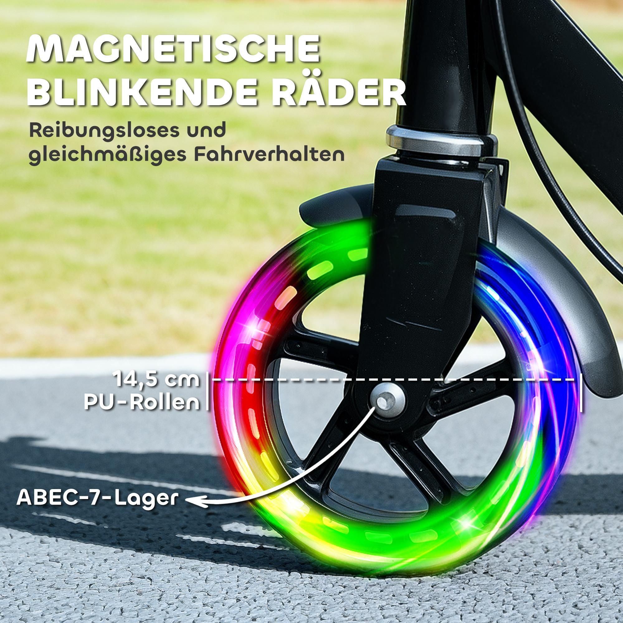 Kickscooter LED Kinderroller Schwarz