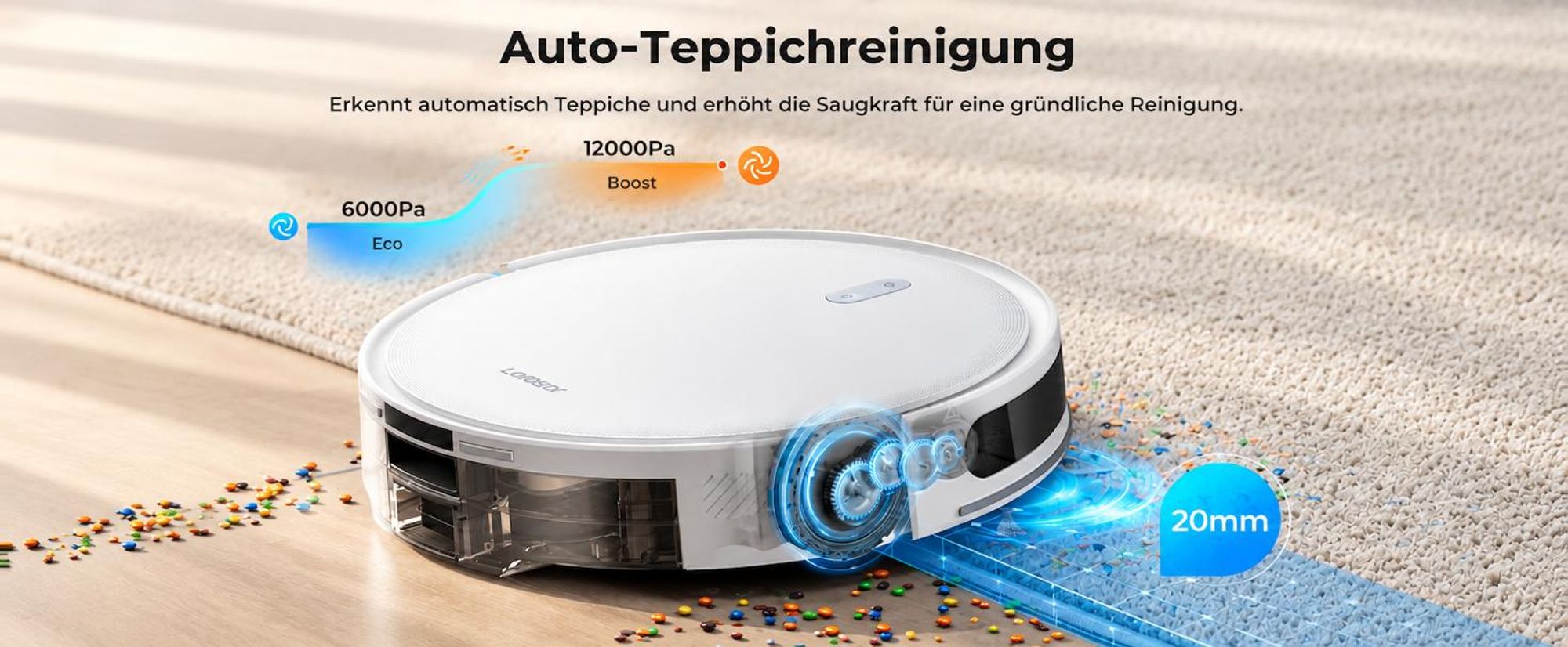 Laresar Staubsauger Roboter,12000Pa Transformative SOF LiDAR-Technologie,3-in-1-Roboterstaubsauger,APP/Alexa,Bis zu 150 Minuten