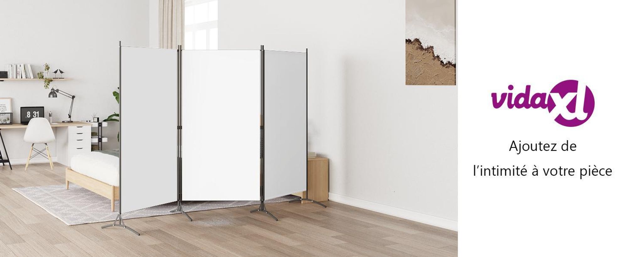 vidaXL Séparation de pièce 3 pièces blanc 260x180 cm Tissu
