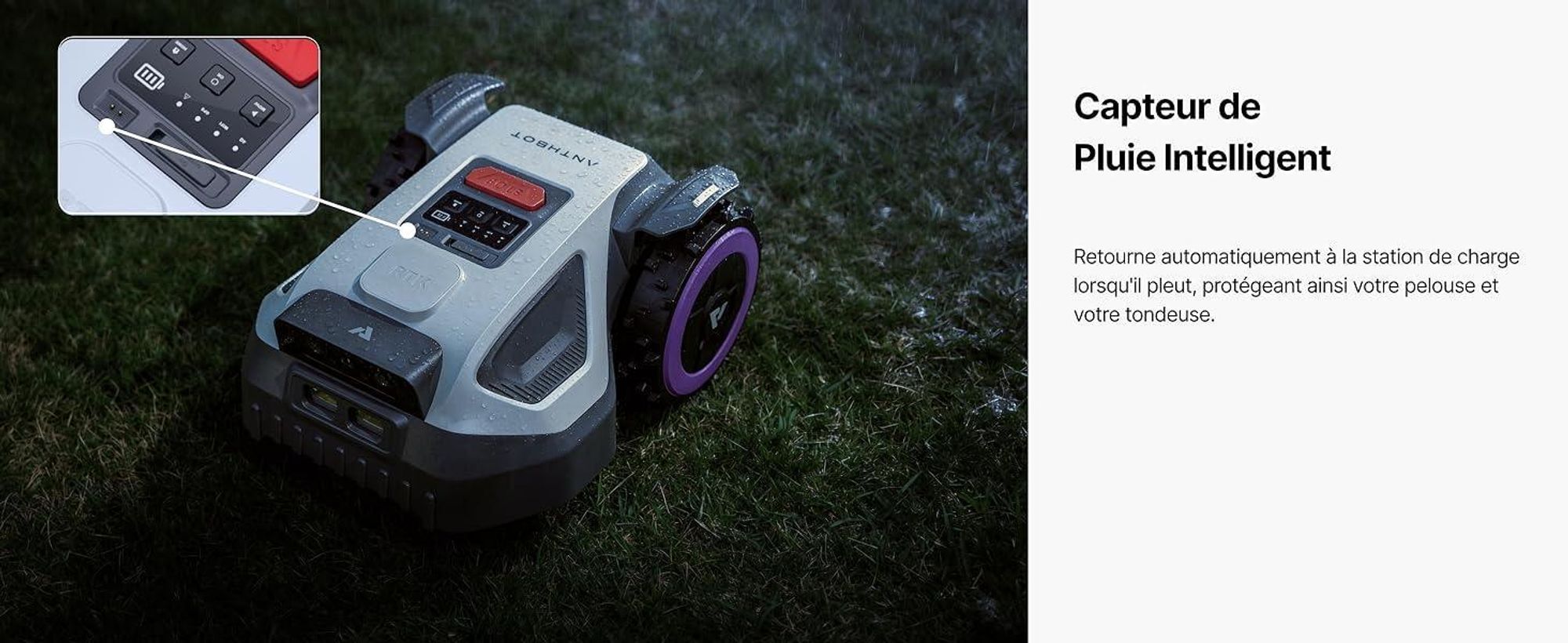 Robot tondeuse ANTHBOT M5 sans câble périphérique, avec garage premium, navigation RTK, caméra IA, jusqu'à 500 m², 3 mois de NRTK s