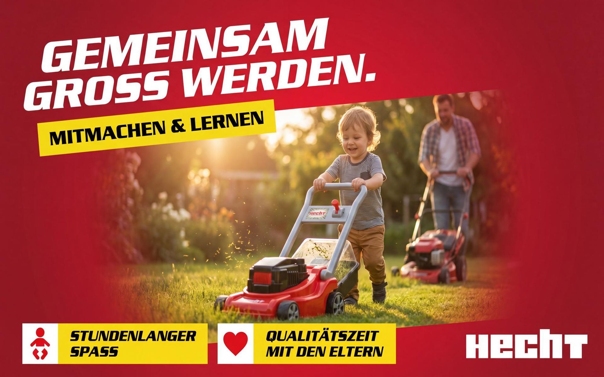 Kinder Rasenmäher Spielzeug HECHT 50437 | Wirbelnde Perlen-Fangkorb | Ohne Batterien | 52 cm Griffhöhe  EU