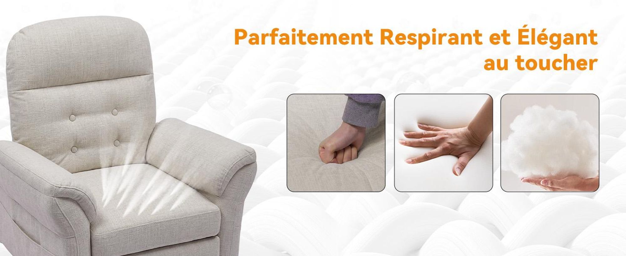 COMHOMA Fauteuil de relaxation Fauteuil TV avec dossier réglable 4 vitesses jusqu'à 160°, coussin à ressorts avec pouf Fauteuil de relaxation unique Salon Beige