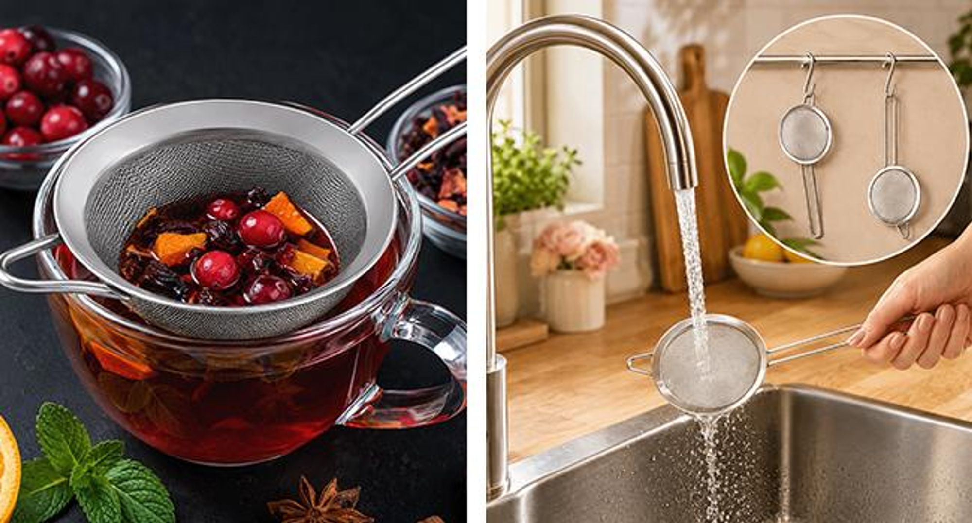 KRUMAD Küchensieb Set 3-teilig, Edelstahl Sieb feinmaschig, Mehlsieb, Passiersieb mit Griff, Abtropfsieb für Küche, Backen und Kochen
