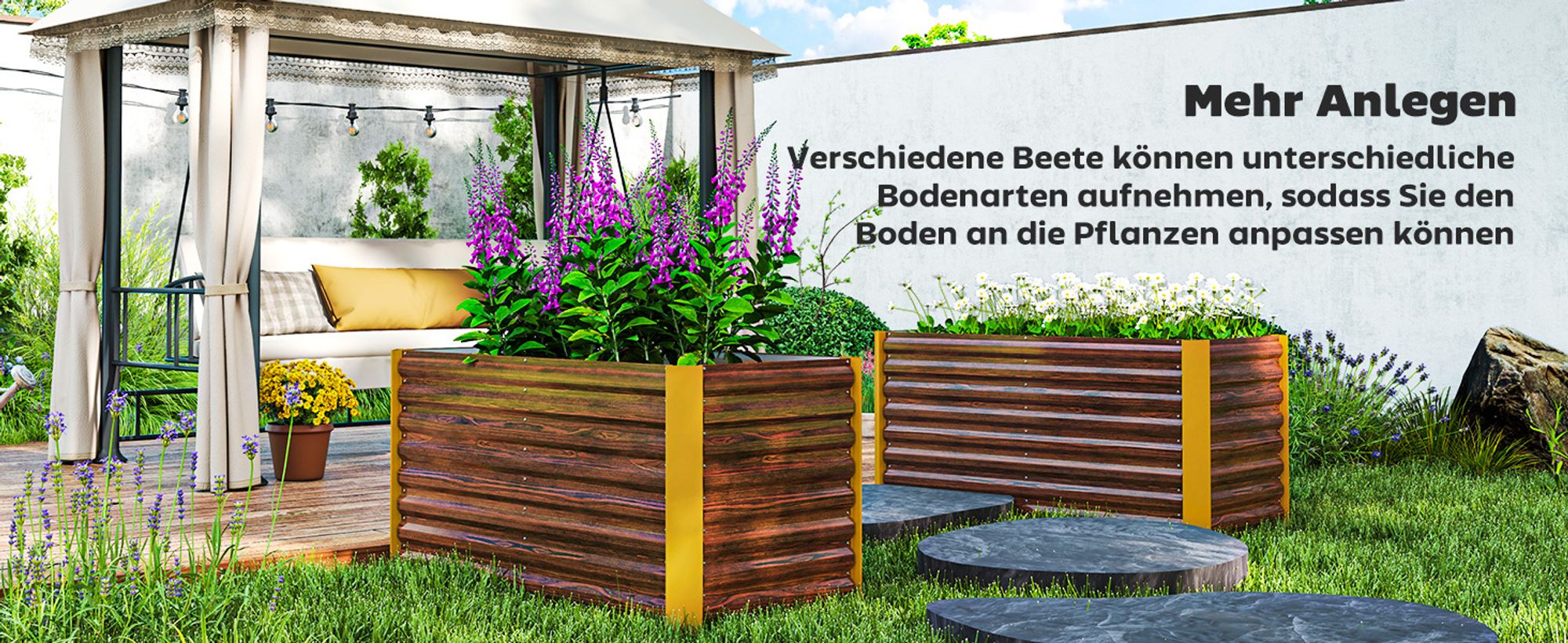 Outsunny Hochbeet Blumenhochbeet witterungsbeständig, aus Verzinkter Stahl