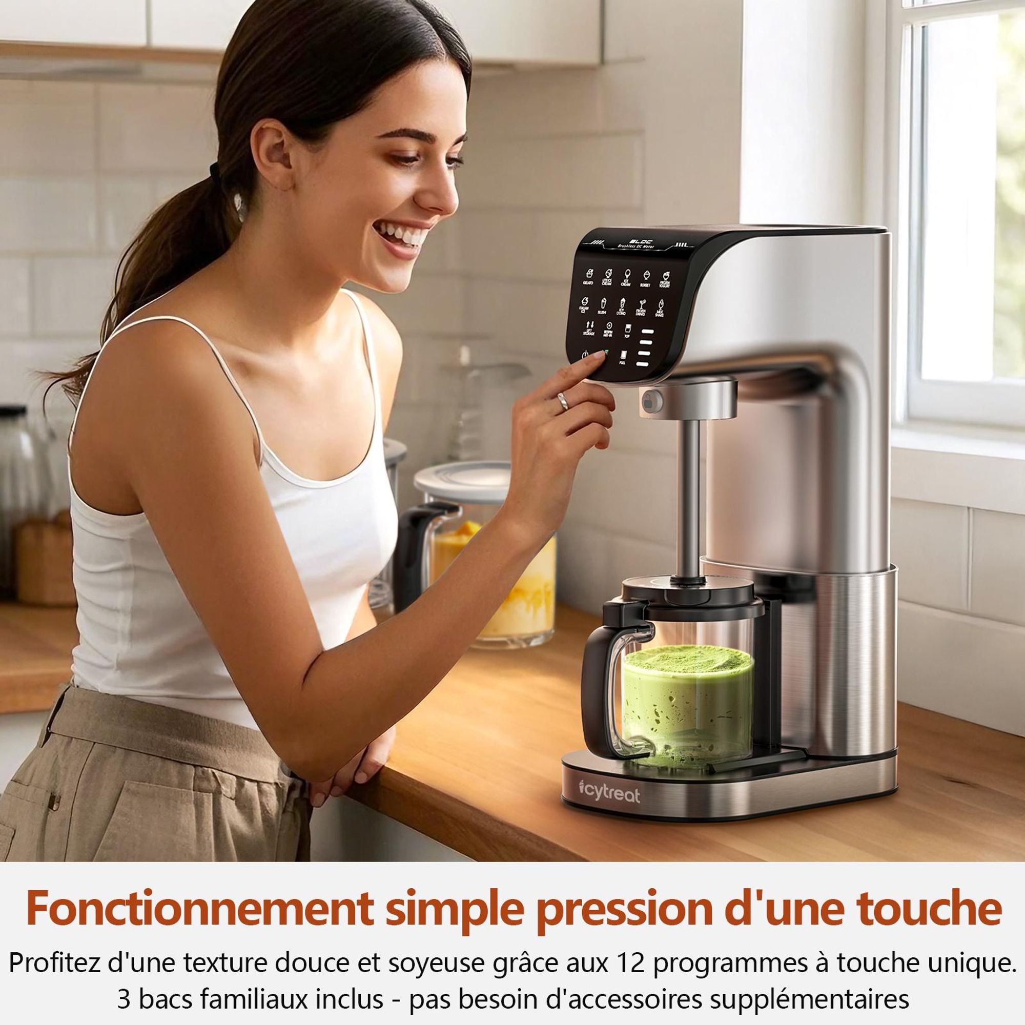 IcyTreat IC-1010 EU Sorbetière 12 en 1 - e CE Puissance 500 W Capacité 568 ml Inclus 3 récipients à glace en Tritan - Argent
