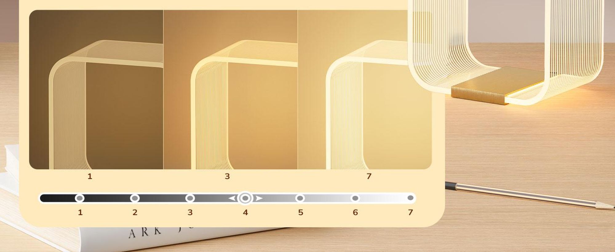 EDISHINE LED Nachttischlampe Dimmbar, Moderne Tischlampe mit Versteckter Lichtquelle &Lasergravur,3 Farbtemperaturen, Acryl & Aluminium,Nachtlich Gold