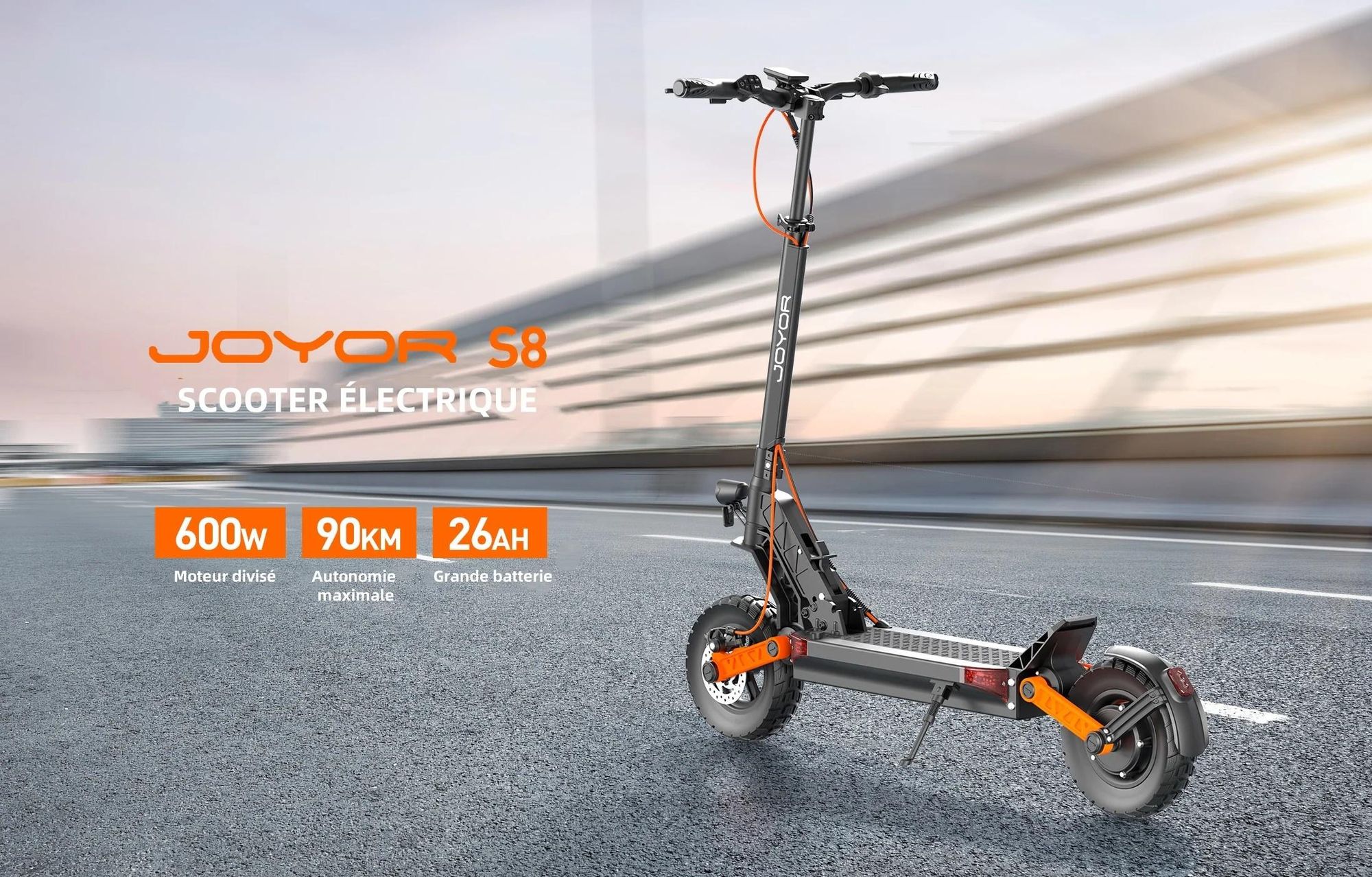 JOYOR S8 Pliable Trottinette électrique - Moteur 600W Batterie 48V26AH Pneus de 10 Pouces - Noir