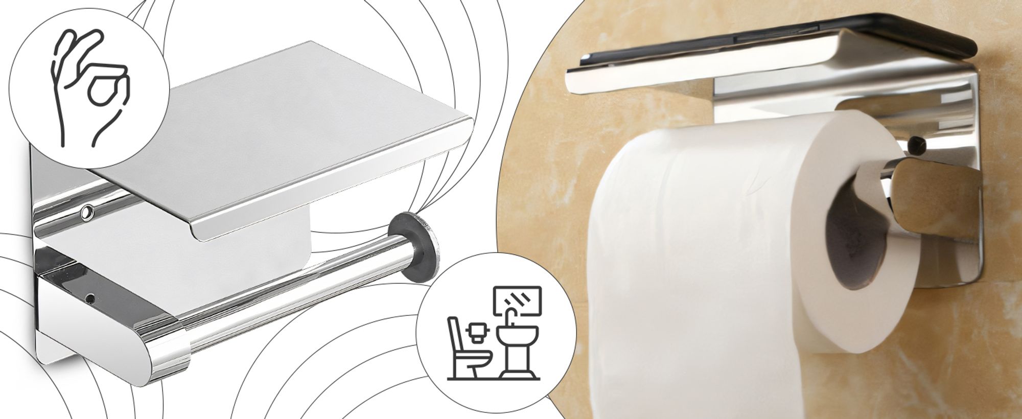 Toilettenpapierhalter, Klopapierhalter, Papierhalter, Klorollenhalter, Rollenhalter, Halter für Bad & WC, Metall, Silber Retoo