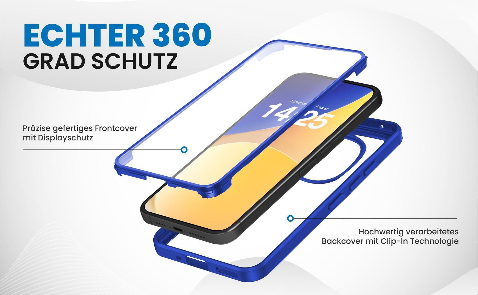 Blaues 360 Grad Case für Xiaomi Redmi Note 14 Pro 5G / Pro+ 5G mit Schutz von beiden Seiten