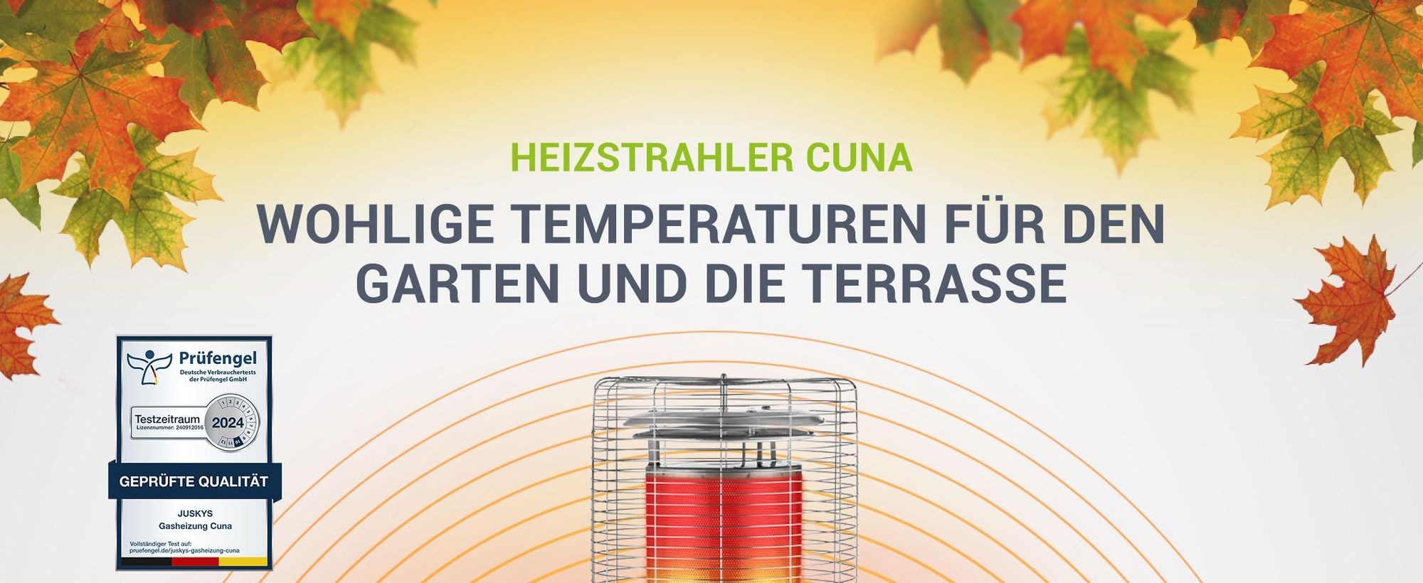 Juskys Outdoor Heizstrahler Cuna mit 11 kW Gas-Brenner - Heizpilz Terrassenheizer mit Gas für Terrasse Balkon und Garten - für 5 und 11 kg Gasflaschen