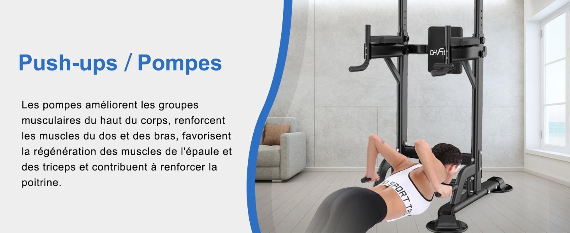DH FitLife Power Tower Dip Station – Station de Musculation avec Barre de Traction et Barres de Dip pour Entraînement à Domicile