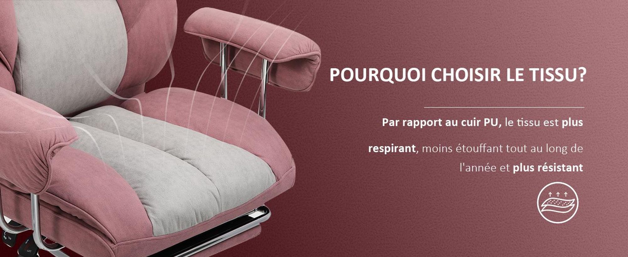 COMHOMA Chaise de bureau Gaming, chaise gamer, chaise de bureau ergonomique surface tissu avec repose-pieds, réglable en hauteur, chaise de bureau, fauteuil de direction, tissu rose