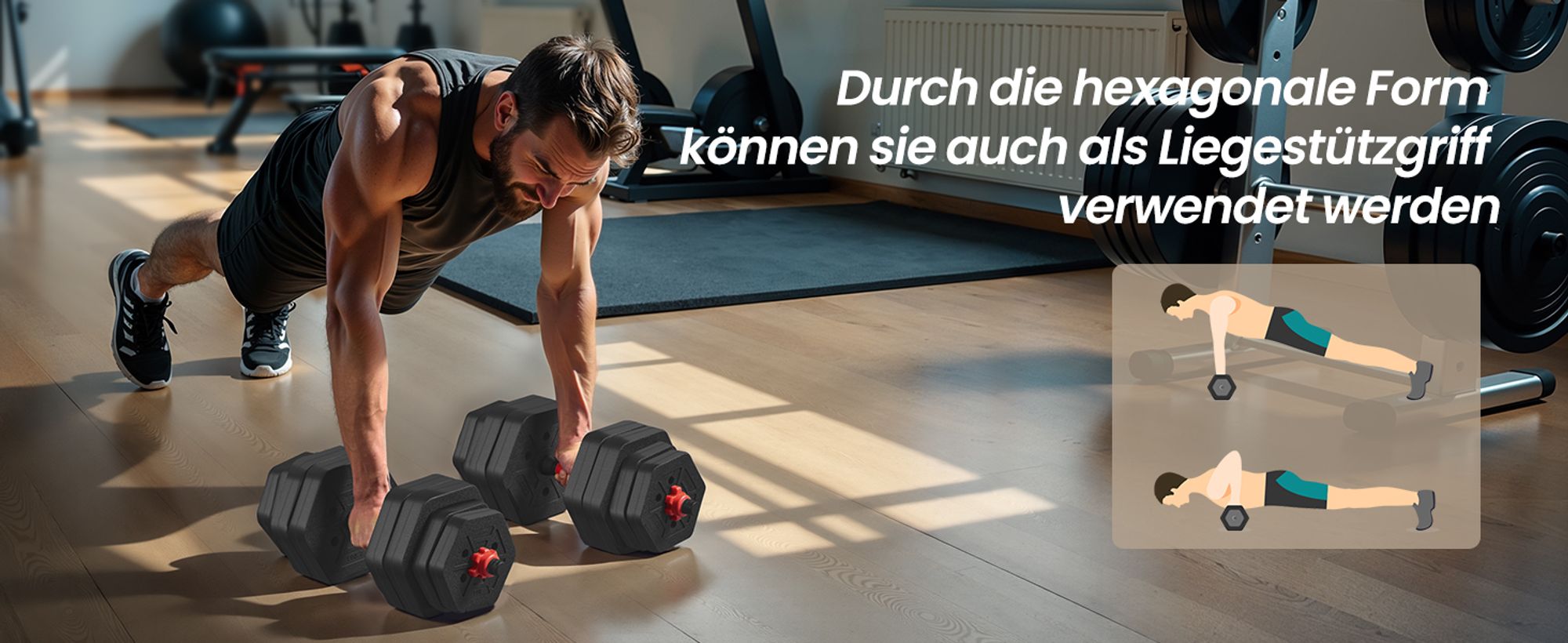 SONGMICS Hantelset, Hanteln mit Verbindungsstange, Hexagon, Kurzhantelset, 10-40 kg, für Workout, Fitnesstraining, Gewichtheben