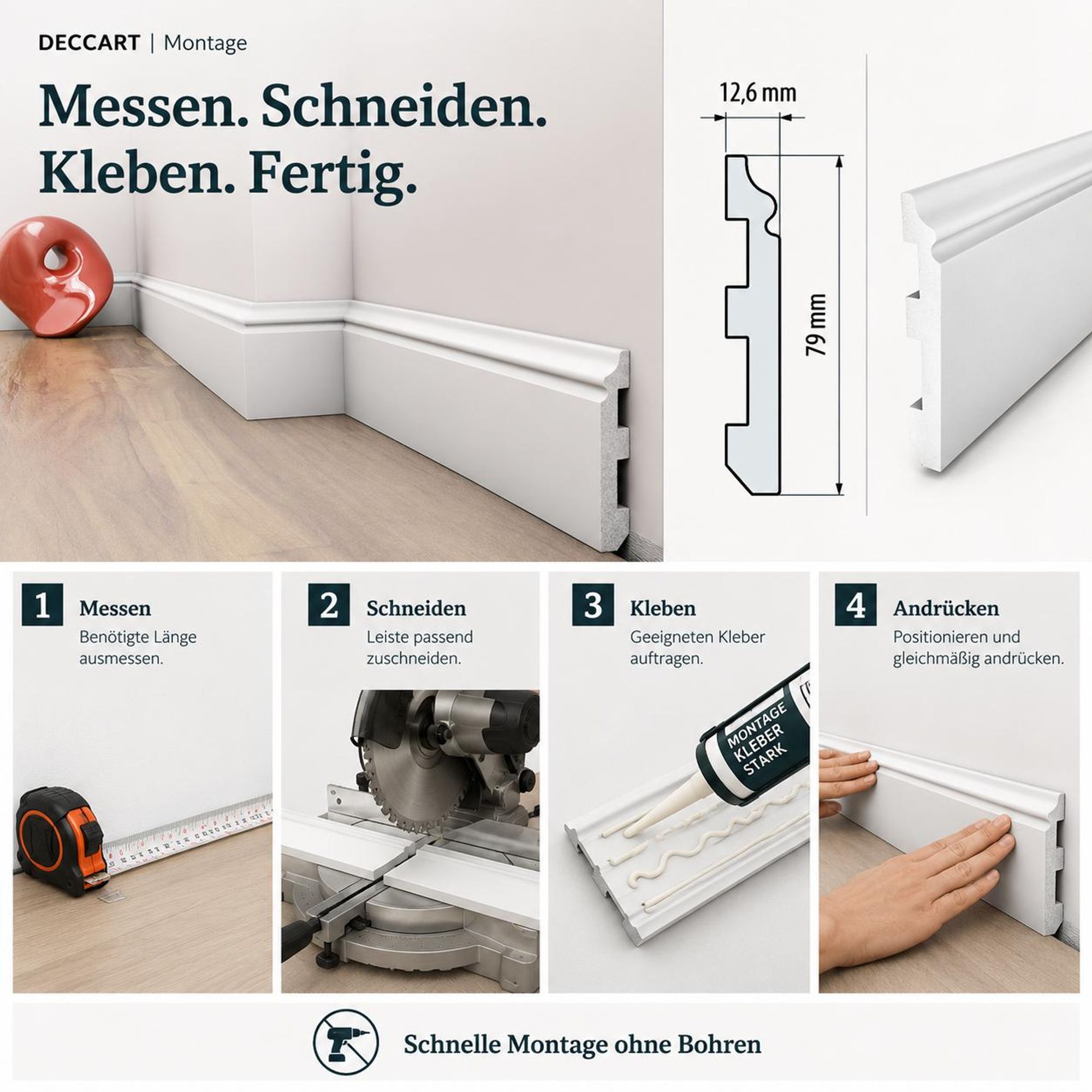 Messen. Schneiden. Kleben. Fertig.