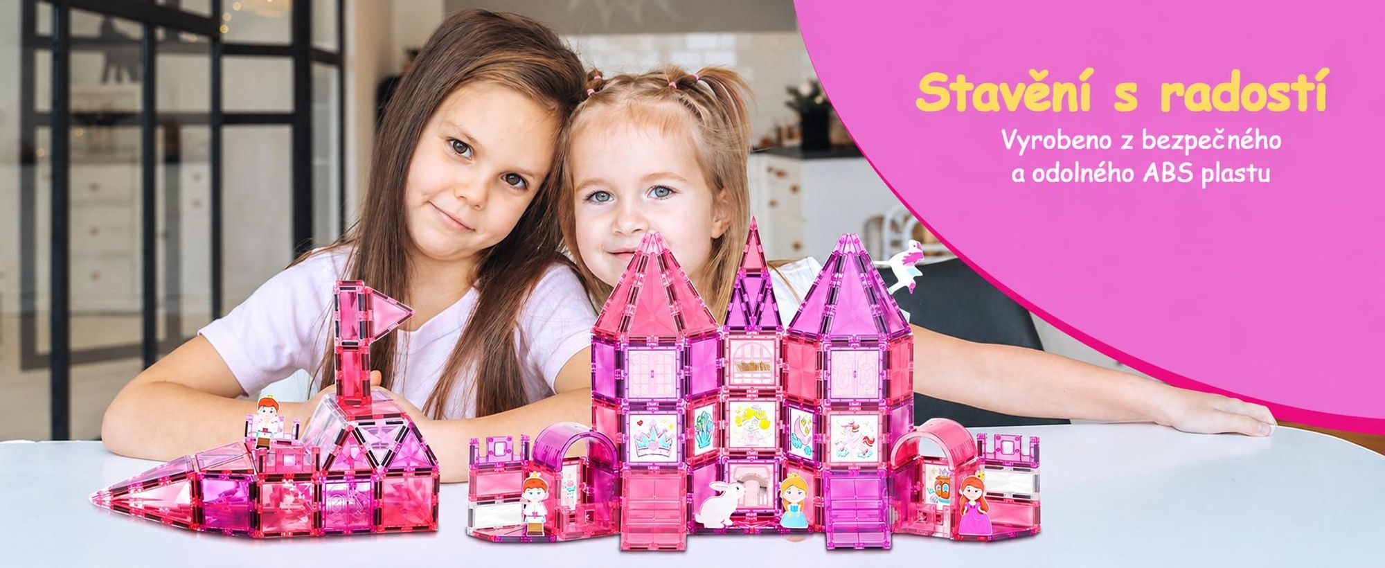 Olvy Magnetické stavební kostky Montessori hračky 80 ks -Magnetické kostky pro děti -Magnetické stavební kostky - Magnetická stavební hračka, Magna, Princezna