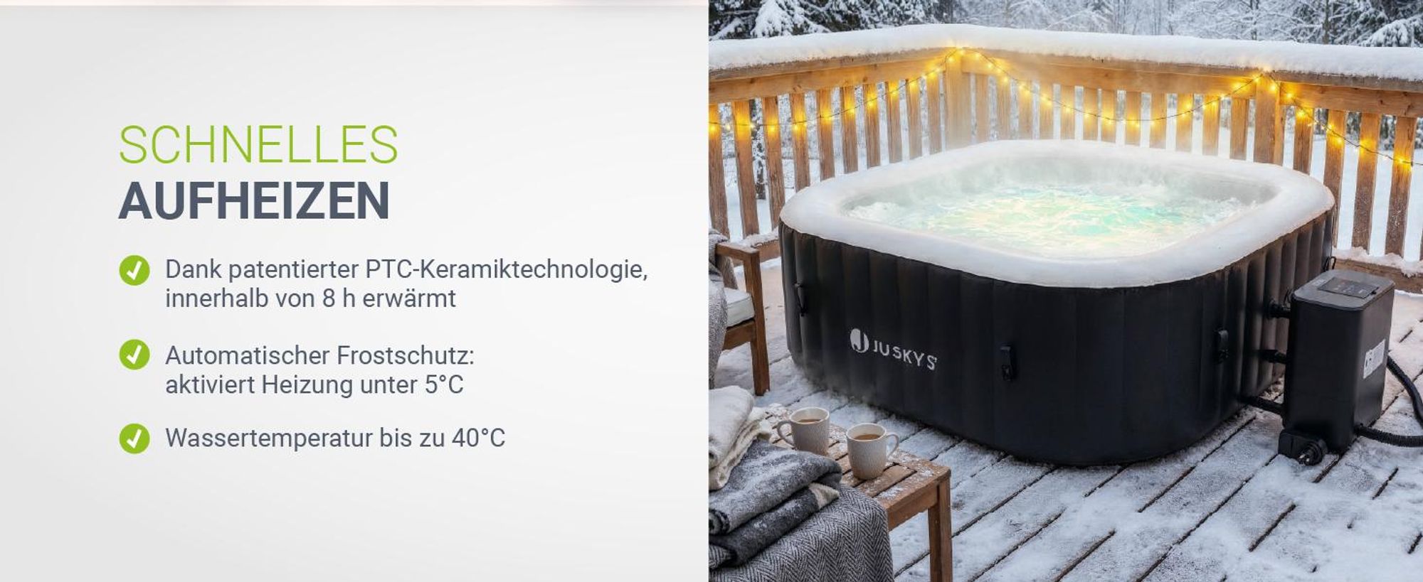 Juskys® Whirlpool SpaLuxe inkl. LED-Beleuchtung Schwarz/Weiß - 3000W, 130 Düsen, aufblasbar