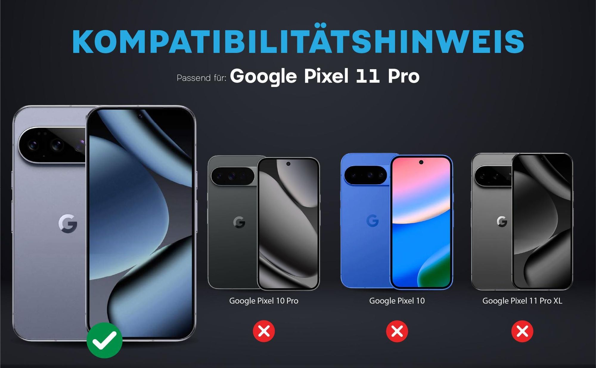 Kompatibilitätshinweise Kameraglas für Google Pixel 11 Pro