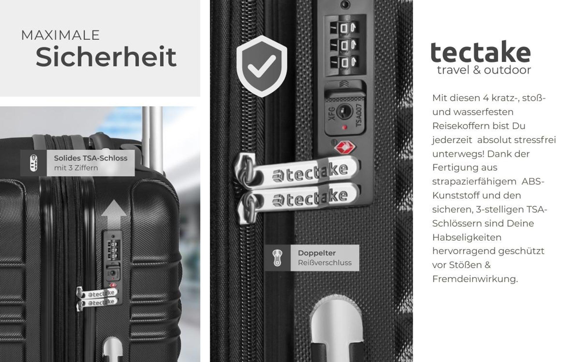 tectake® Hartschalenkoffer-Set 4-teilig, aus robustem ABS-Kunststoff
