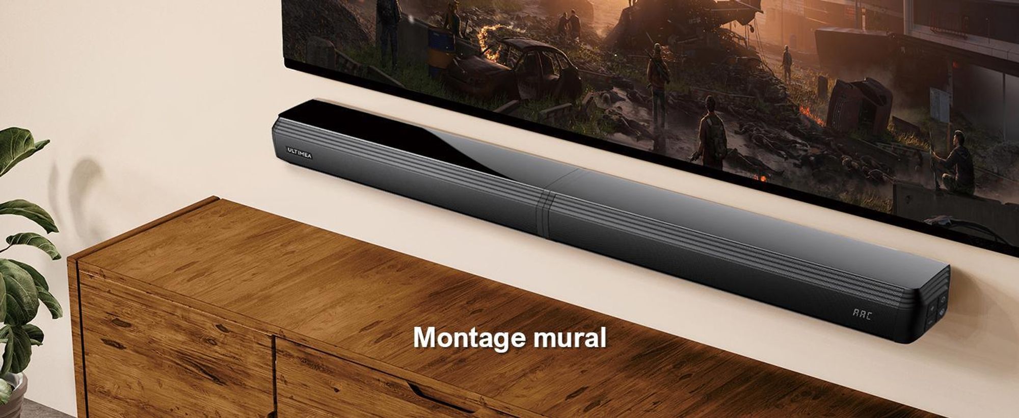 Barre de son ULTIMEA pour téléviseurs, barre de son 2-en-1 modulable de 100 W avec Bluetooth® 5.3, haut-parleurs TV avec 3 modes d'égalisation et basses réglables, ARC/optique/Aux