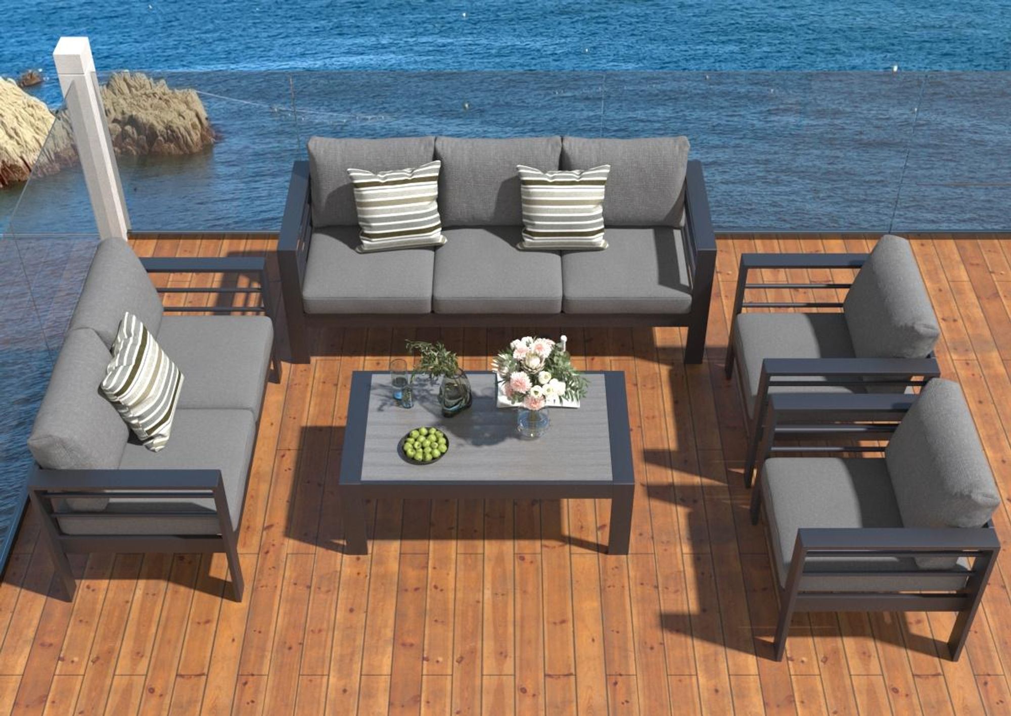 MeXo Gartenmöbelset, Loungeset Aluminium für 6-7 Personen mit Kissen und Couchtisch Indoor Outdoor Balkon grau (Sitzgruppe, Aluminiumrahmen)