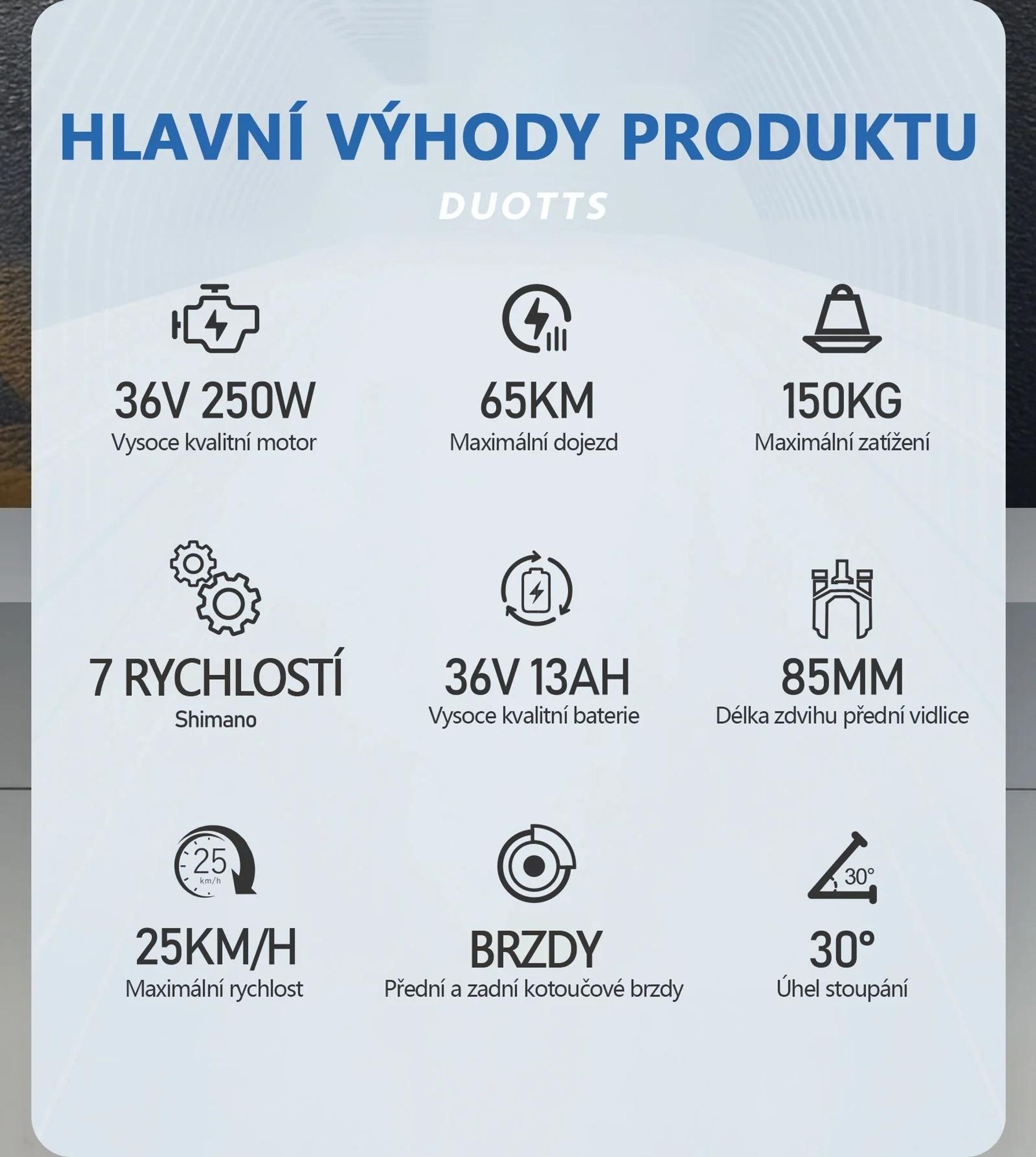 Elektrokolo Duotts C29 Lite - Motor 250W Baterie 36V13AH Pneumatiky 27.5" Kotoučové Brzdy - Modrá Černá
