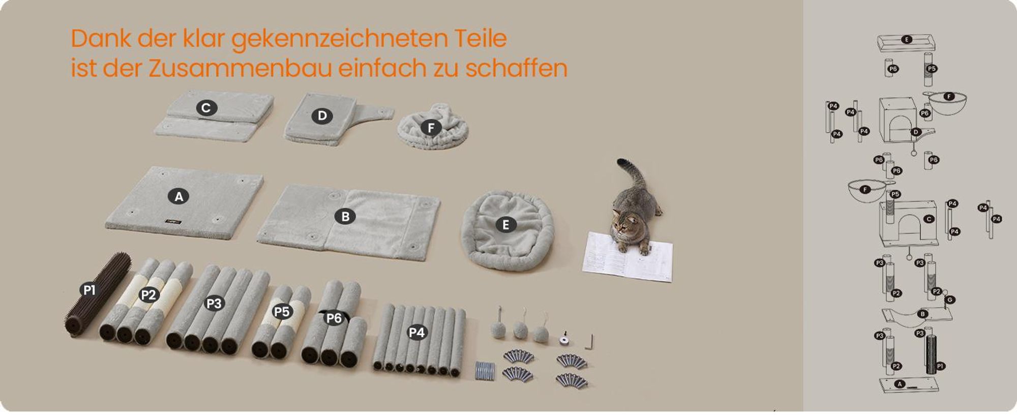 Feandrea Kratzbaum groß, XXL, mehrstöckiger Katzenbaum mit Höhlen und Liegemulden