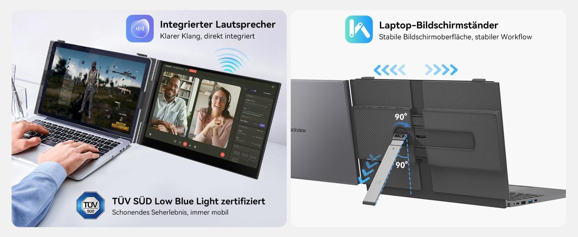 Blackview 15.6" Tragbarer Einzelner Monitor 8, 1920×1200 ultradünn Computerbildschirm(für 13-17,3" Laptops), 180° horizontal drehbar.