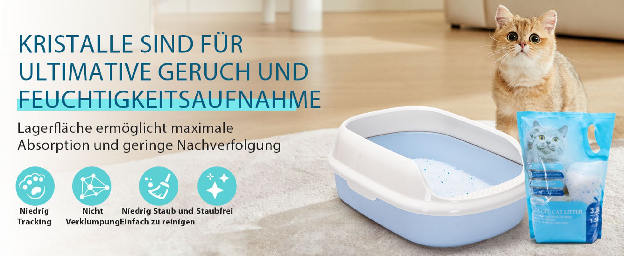 3.8L Kristall Silikonstreu für Katzen,antistatisch und sicher staubfrei extrem saugfähig ,hält Gerüche zurück