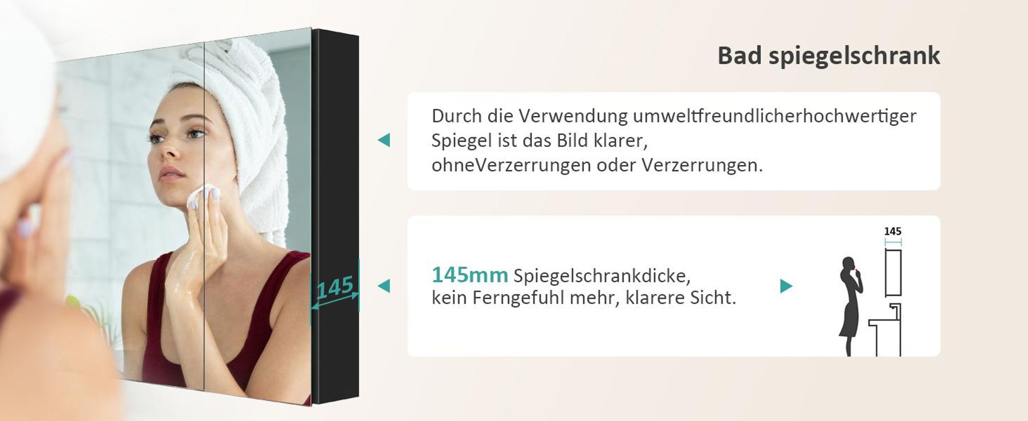 EMKE Spiegelschrank Bad 75x65cm, Rostfreier Aluminium Badezimmerschrank mit 2 Türen, Wandmontage Horizontal, Soft-Close Scharniere, Schwarz