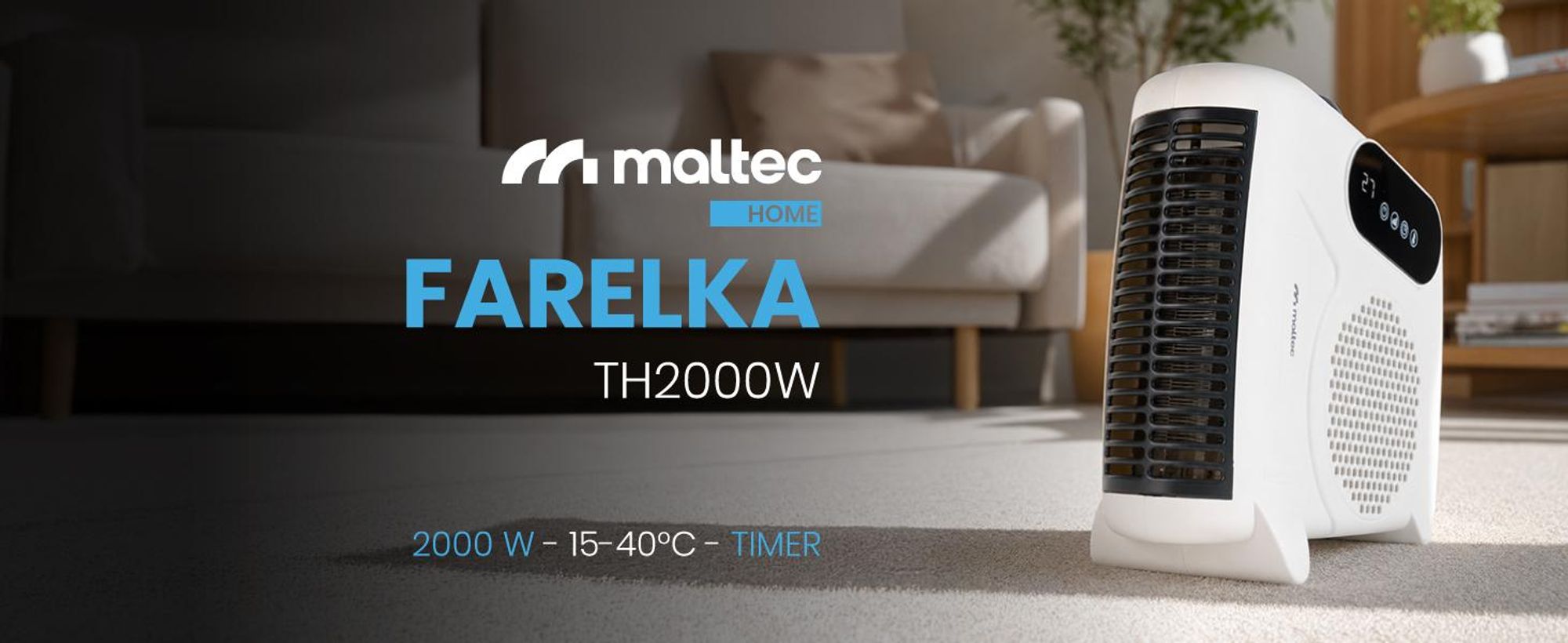 Farelka Termowentylator Grzejnik Elektryczny Termostat 2000W Pilot TH2000W