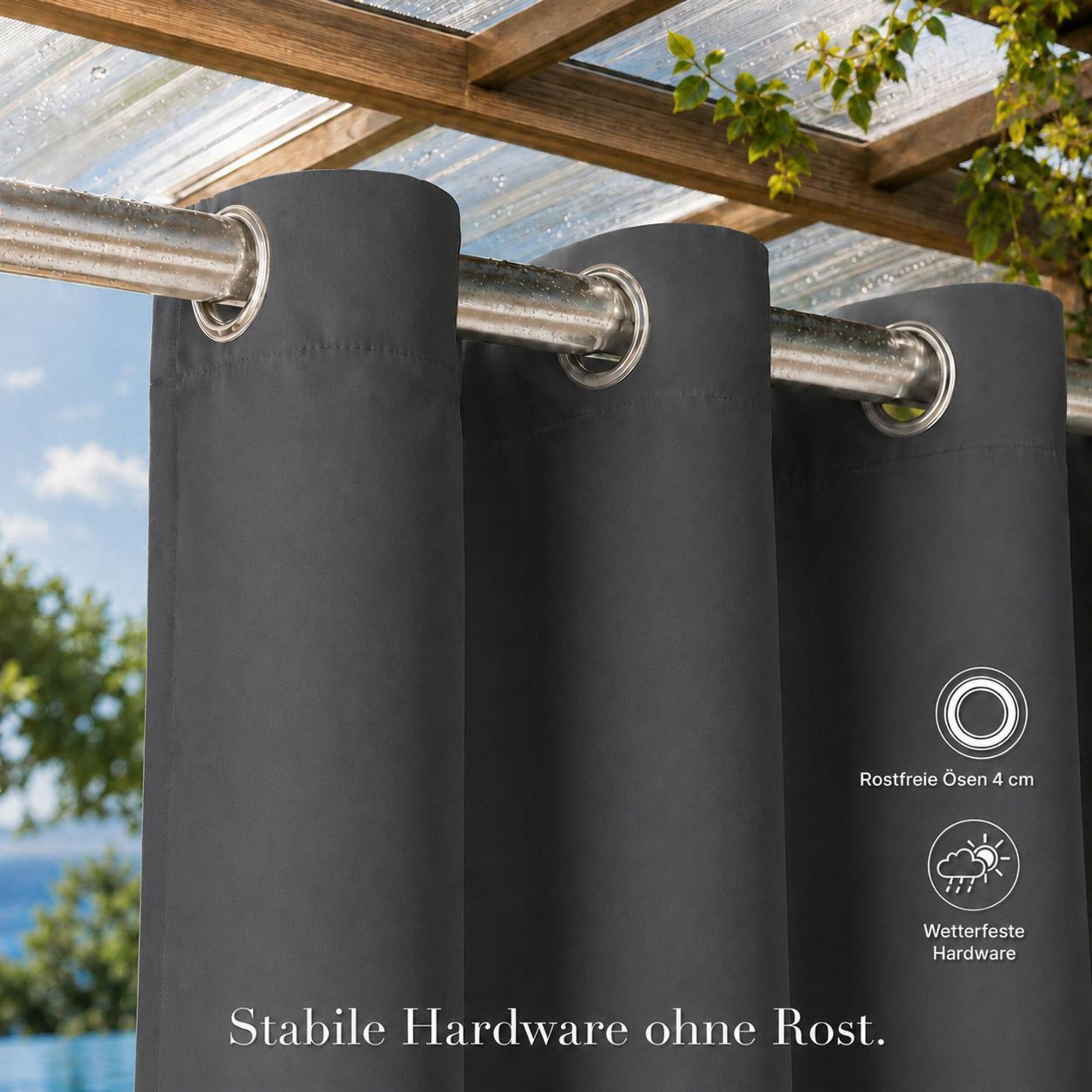 1x Outdoor Thermovorhang gegen Kälte und Hitze – Türvorhang, wasserdicht, Verdunkelungsvorhang mit Ösen für Garten Terrasse, Fenstervorhang, 132x274cm