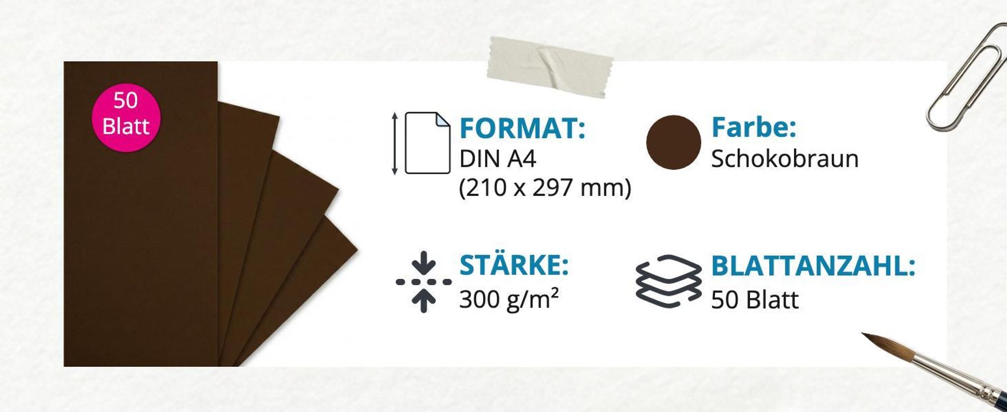 itenga Fotokarton A4 SCHOKOBRAUN 50 Blatt 300 g/qm