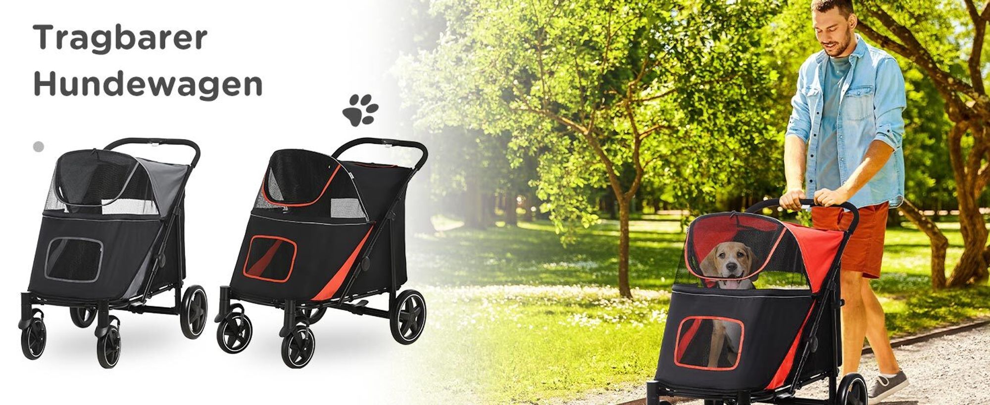 PawHut Hundewagen, Hundebuggy mit Kissen, faltbarer Hundetrolley, Katzenbuggy